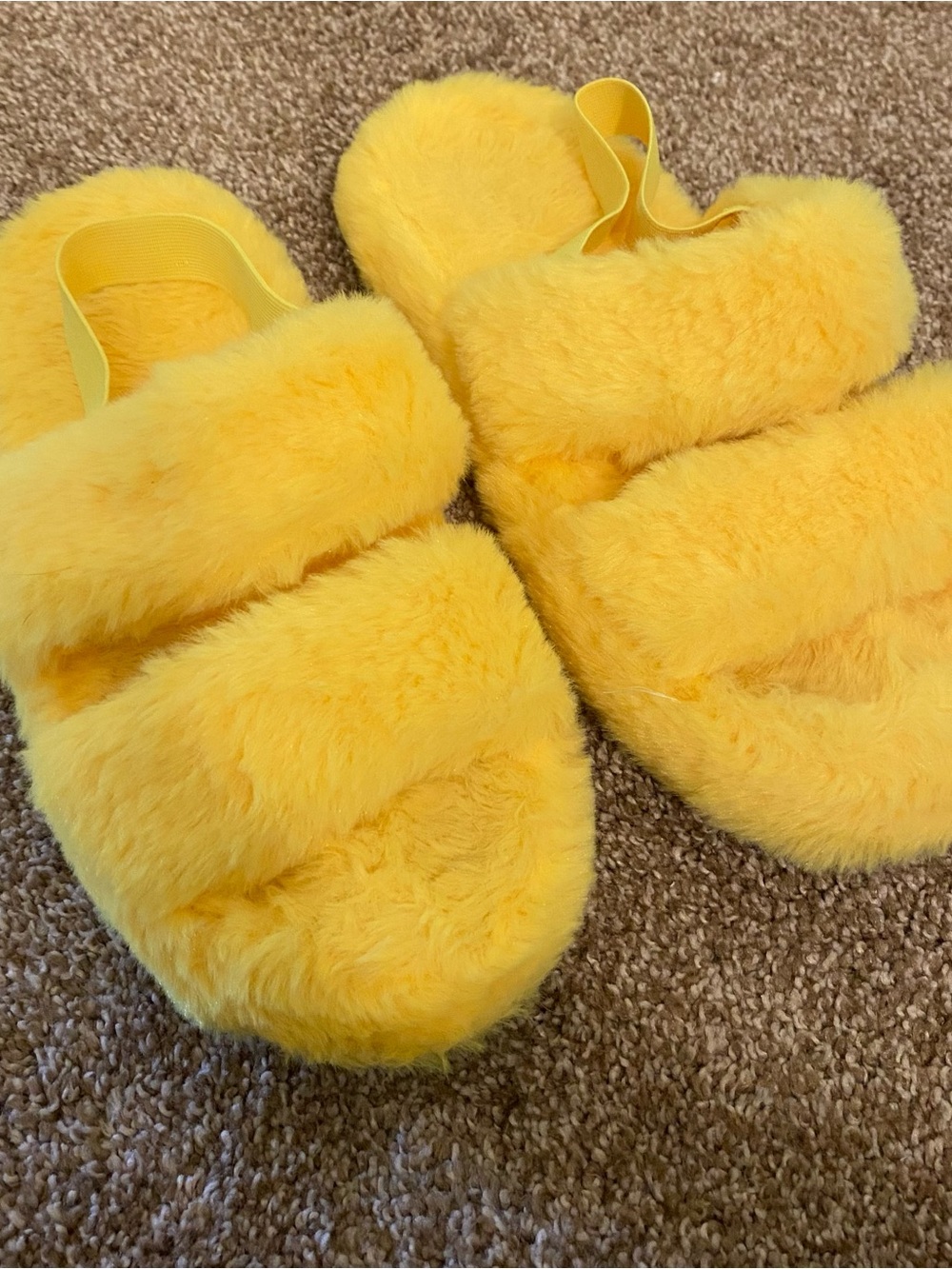 Yellow Fuzzy Slide Slippers